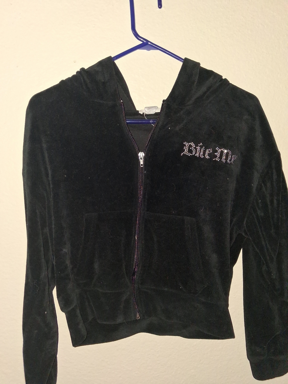 Black Womens Zip-Up Hoodie Jacket with Rhinestone Accent